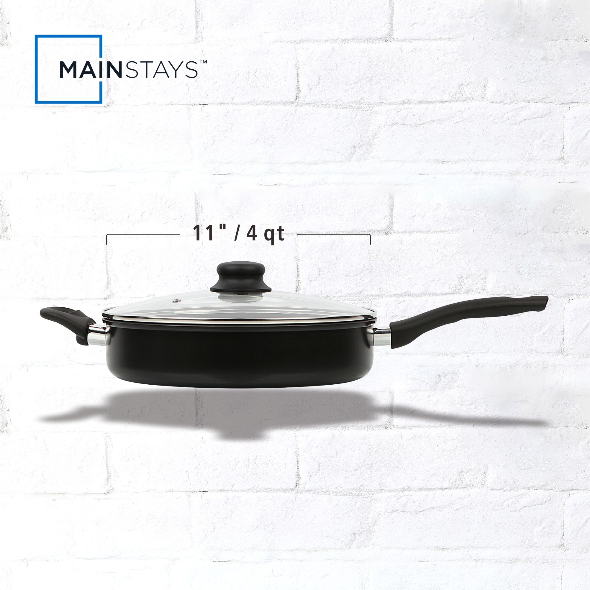 Mainstays 4-Quart Nonstick Jumbo Cooker Frying Pan, Black photo 2