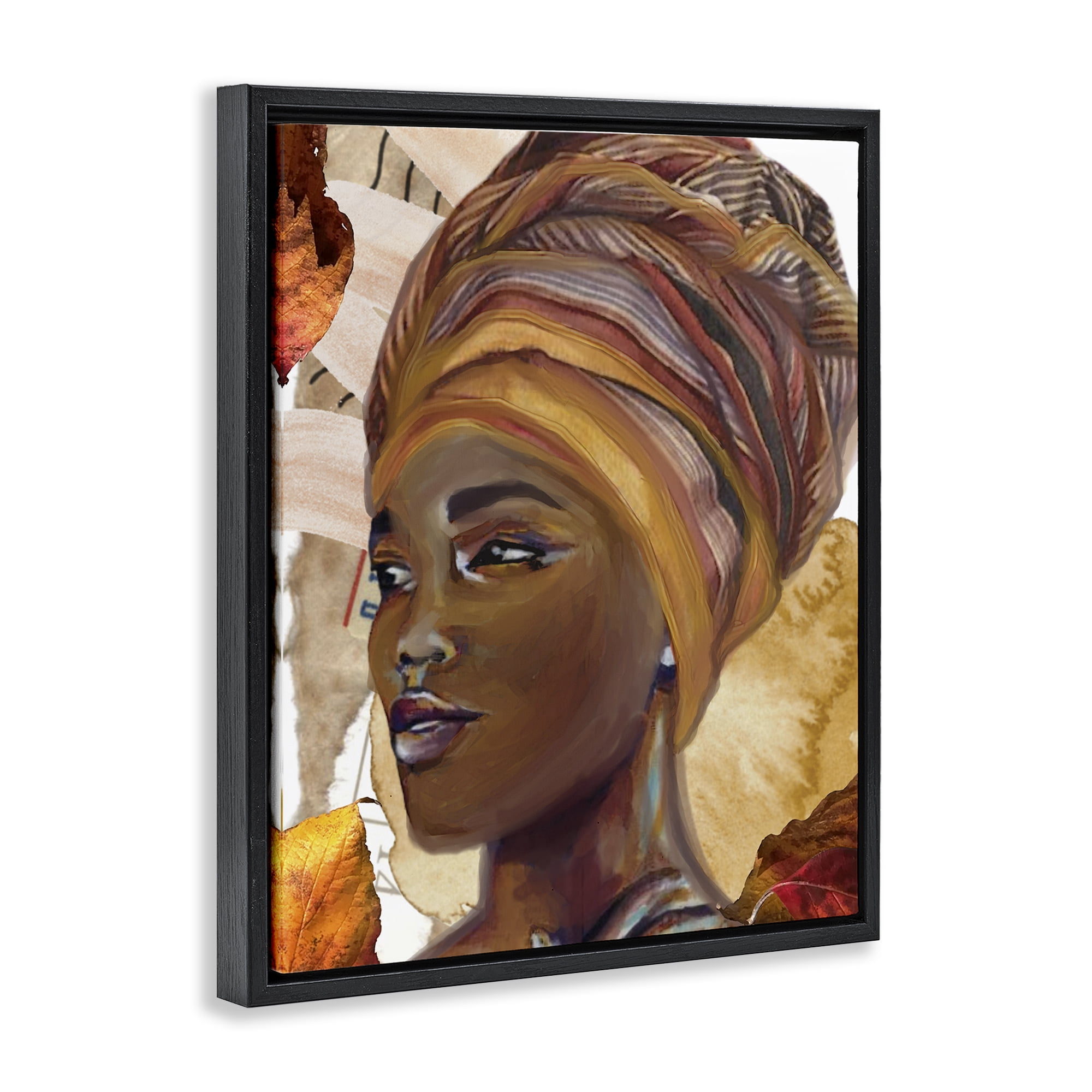 Stupell Industries Natural Tone Woman Portrait People Painting Black Floater Framed Canvas Art Print Wall Art, 25 x 31