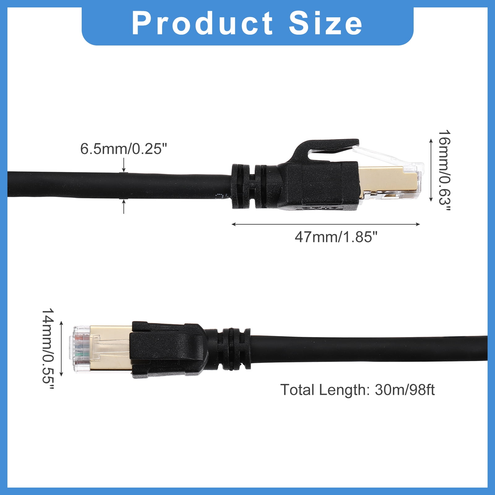 Cat 8 Ethernet Cable 98ft, 26AWG 40Gbps 2000Mhz High Speed Cat8 LAN Network Patch Cord with Gold Plated RJ45 Connector