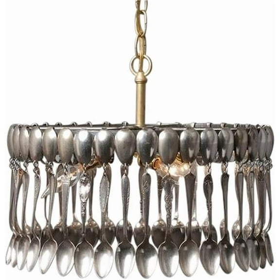 Silver Spoon Pendant Fixture, Artisan Hand Made, 3 Lights, Custom Chandelier