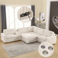 thumbnail image 4 of Bonzy Home Sectional Sofa Electric Recliner Corduroy Sectional Couch with Cup Holders Ottoman Sofa Set with Hidden Storage and Wireless Charge, Beige, 4 of 7