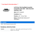 thumbnail image 2 of Left Driver Side Headlight Assembly - Compatible with 2000 - 2006 Chevy Suburban 1500 2001 2002 2003 2004 2005, 2 of 2