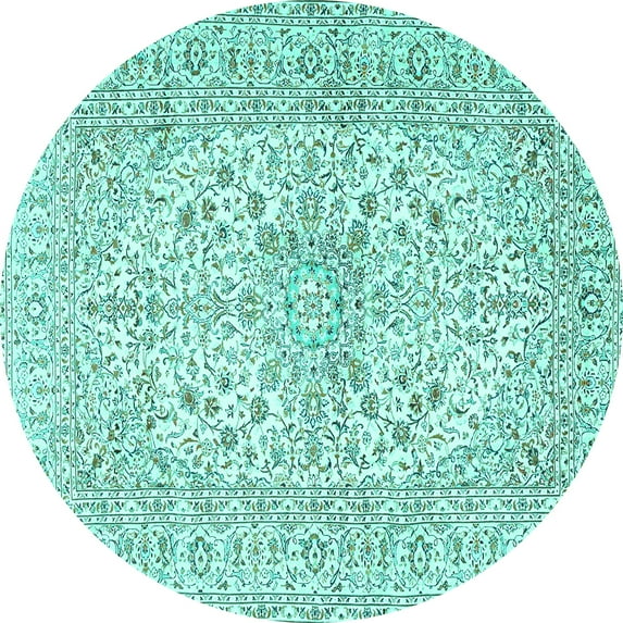 Ahgly Company Machine Washable Indoor Round Persian Turquoise Blue Traditional Area Rugs, 7' Round