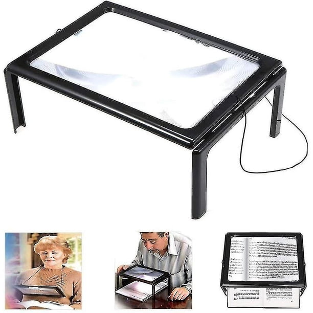 Lupa rectangular para personas con discapacidad visual, lupa de página completa de 3 aumentos, lupa con Manos libres Luz