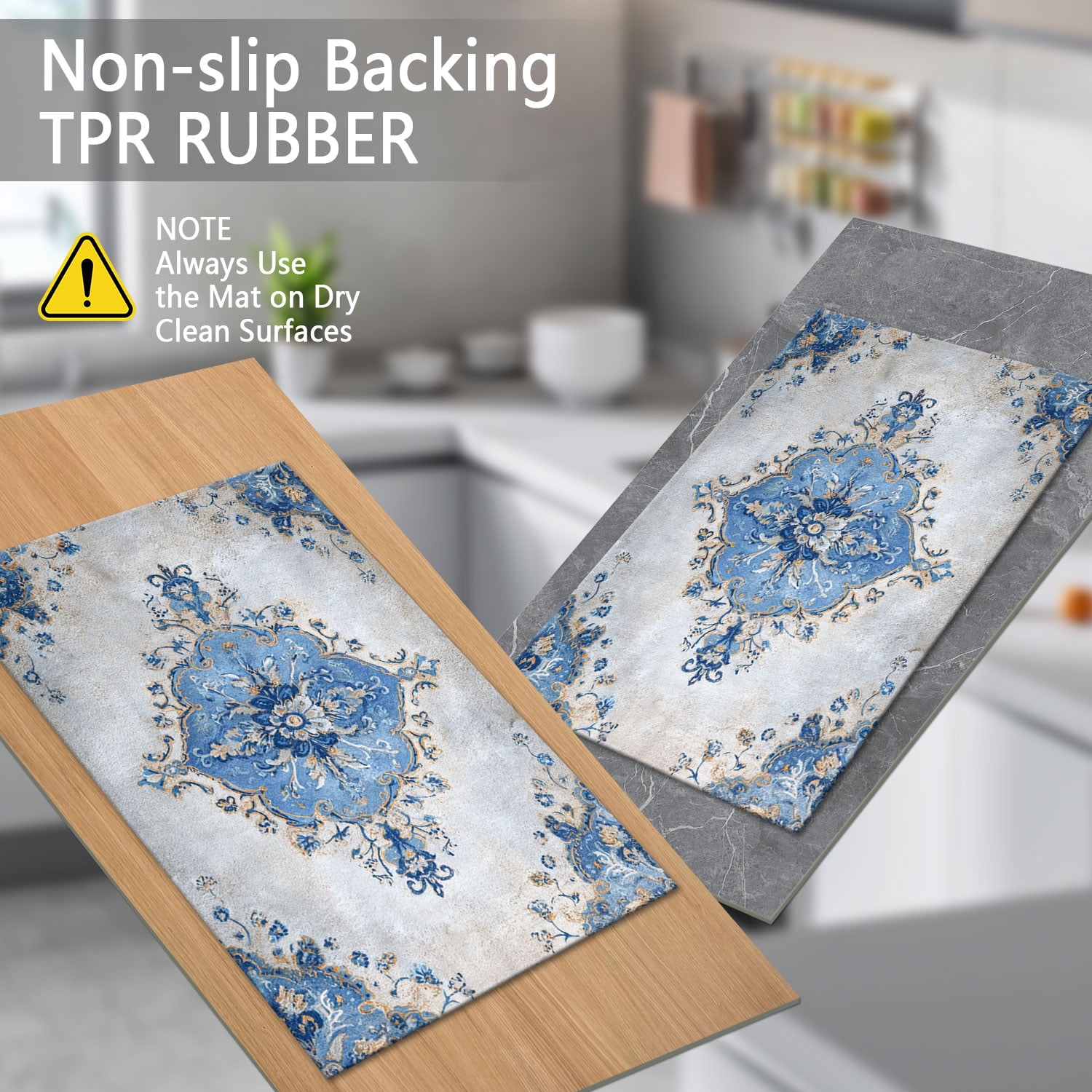 3-Piece Farmhouse Kitchen Rug Set, Washable Anti Slip Striped Floor Mats in 3 Sizes, Stain Resistant Decor Rugs for Kitchen Hallway Bathroom Home Christmas Decor