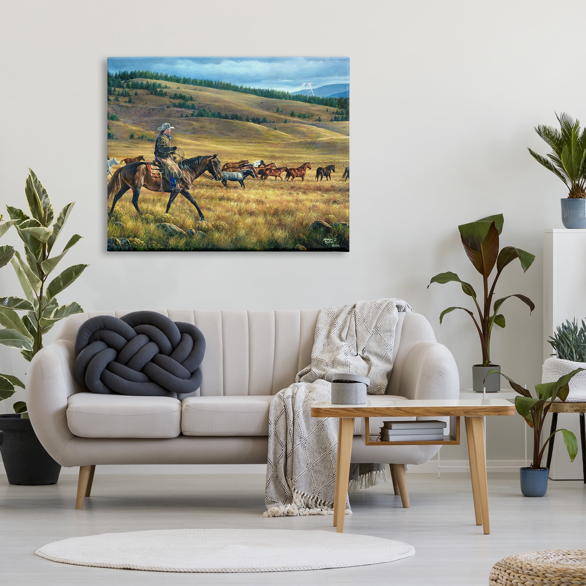 Stupell Industries Equestrian Horse Landscape Animals & Insects Painting Gallery Wrapped Canvas Art Print Wall Art, 48 x 36