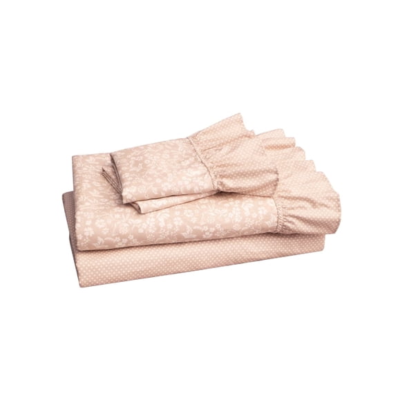 Pyxie Home Cottage 4-Piece Pink Floral and Polka Dot Sheet Set, Queen