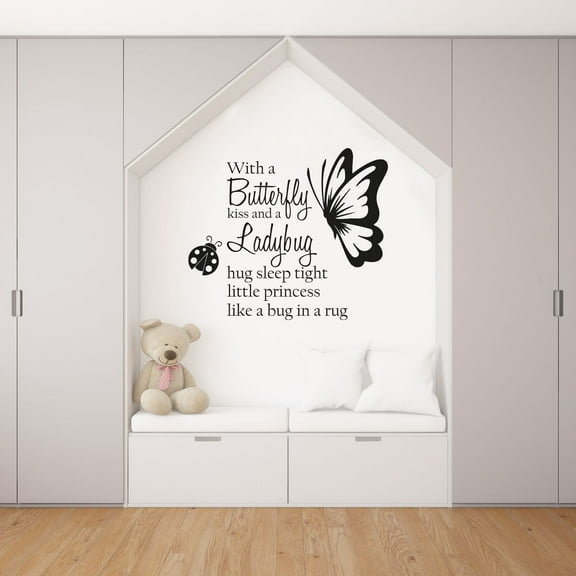 With A Butterfly Kiss And A Ladybug Hug Sleep Tight Little Princess Like A Bug In A Rug - Cute Butterfly Ladybug Vinyl Wall Art Sticker Wall Decal Decor Home Room Nursery Girls Room Size (10x10 inch)