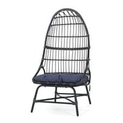 GDF Studio Cortina Outdoor Wicker Basket Chair with Cushion, Dark Gray and Gray