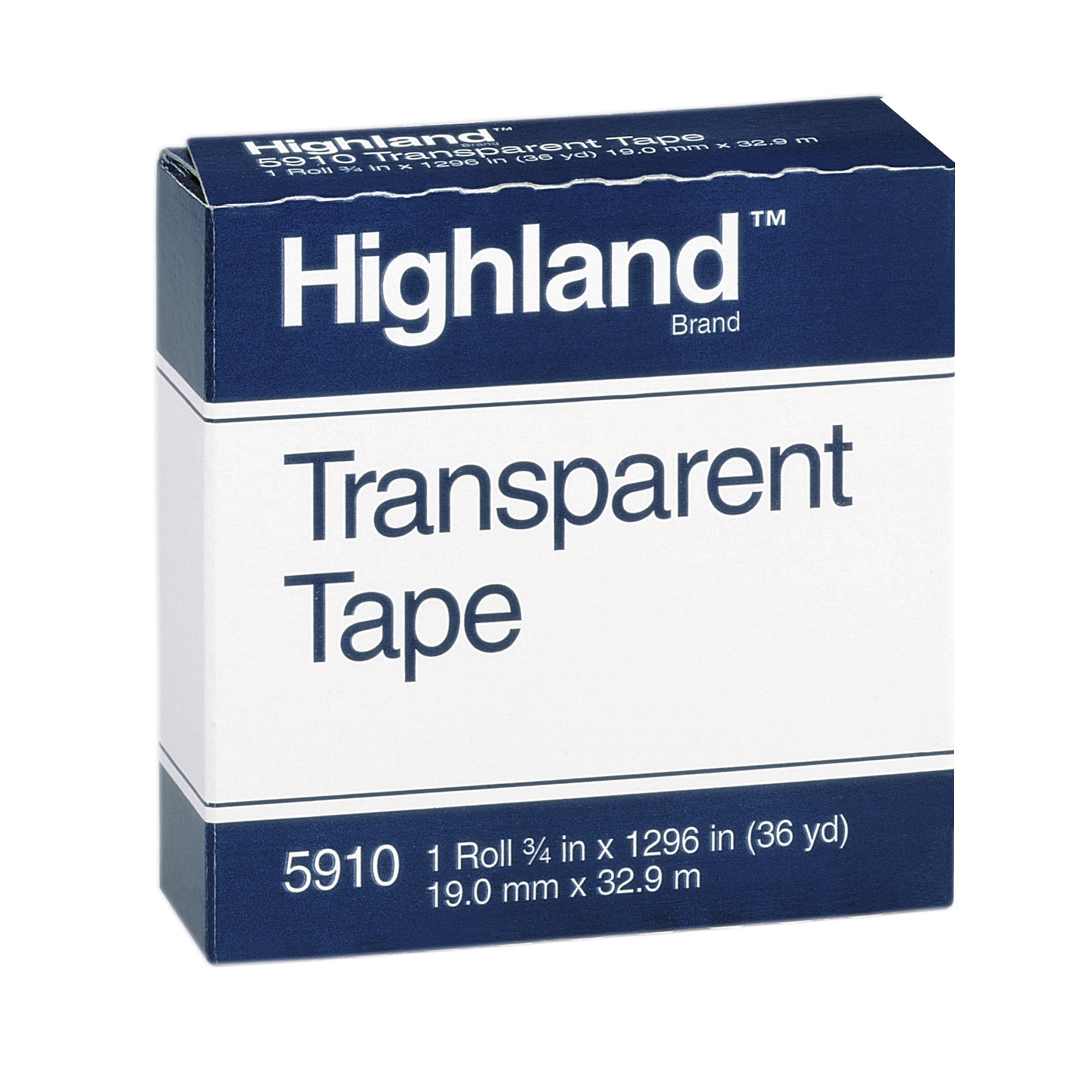 Highland Transparent Tape, 3/4" x 1296", 1" Core, Clear, 12 Rolls