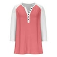 thumbnail image 3 of gakvbuo 3/4 Sleeve Tops Henley Shirts for Women's Tops Dressy Casual Color Block Pullover Tunic Top Blouses Button Up V-Neck Button-Down Shirts Trendy Business Work Blouses Outfit Basic Tees, 3 of 9