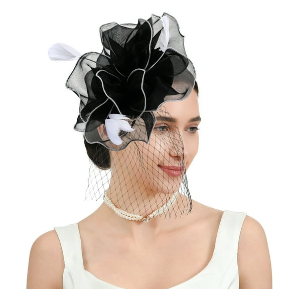 Fascinator Feather Flower Hair Clip for Women Tea Party Hats Headband Vintage Elegance Hat for Weddings (Black)