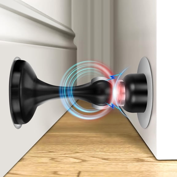 Magnetic Door Stoppers 2 Pack, Stainless Steel Door Stops for Wall and Floor Mounting, Door Holder Keep Door Open, No Drilling Door Stop with Adhesive Tapes, Black
