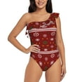 thumbnail image 2 of Yiaed Merry Christmas Print Women One Piece Swimsuits Tummy Control One Shoulder Bathing Suits Pattern Ruffle Swimwear-Large, 2 of 8