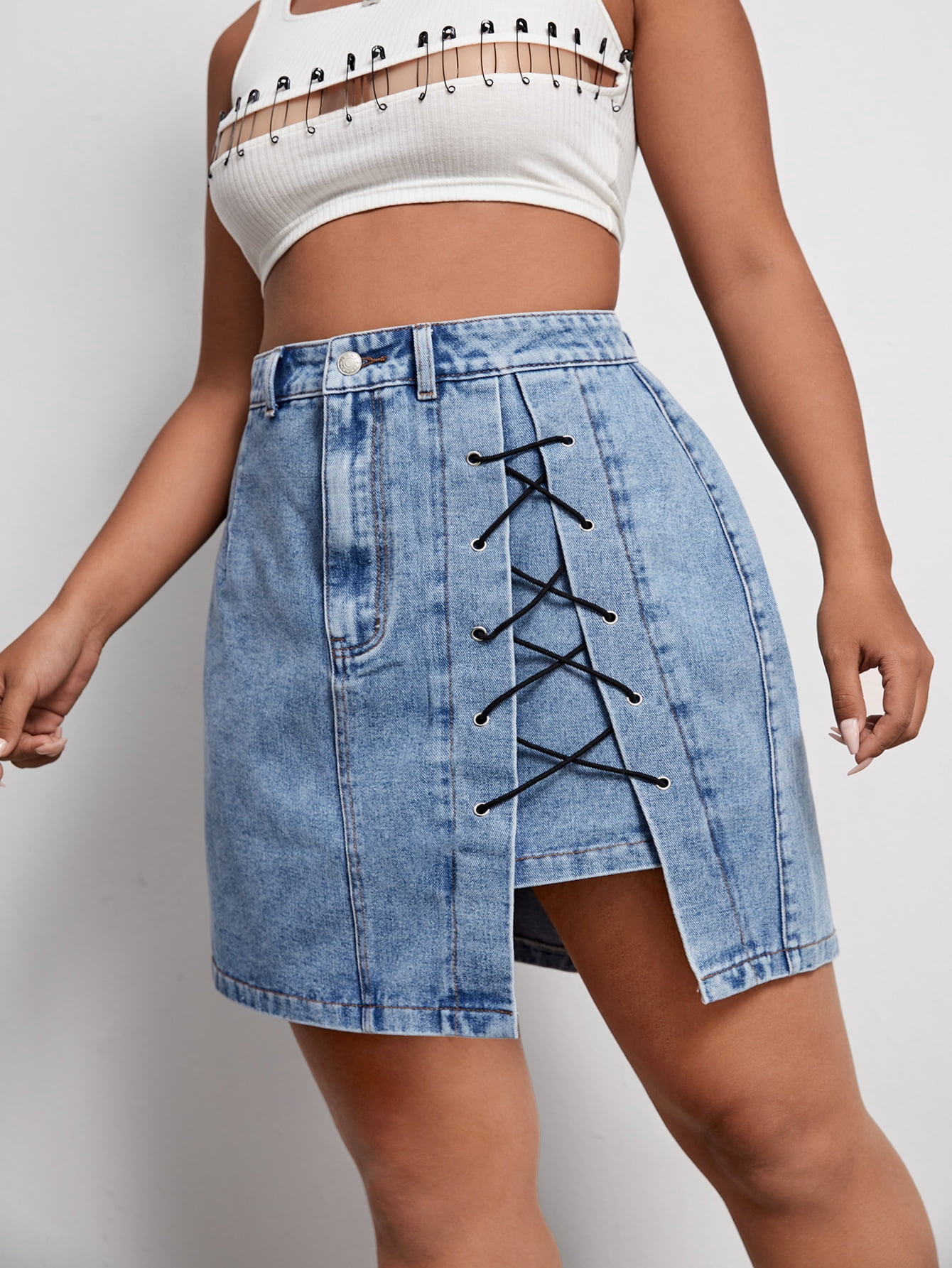 Asymmetrical Denim Skirt 92912W112665 