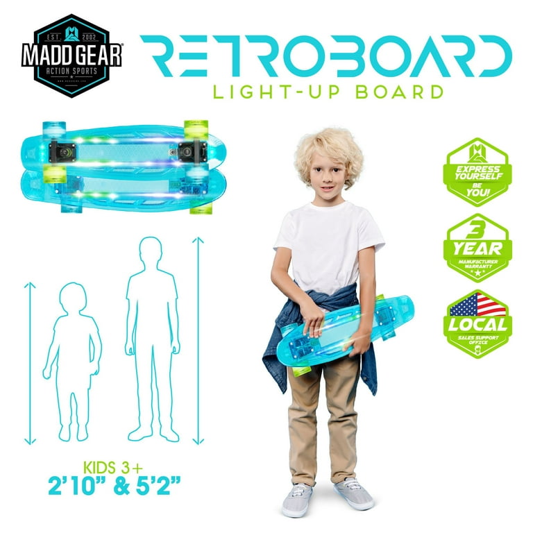 Madd Gear Light-up Kids Skateboard Retro Mini Cruiser 62mm