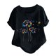 thumbnail image 1 of Gibobby Blusa Termica Mujer blusa corta suelta con cuello estampado de diente de león y manga con botones redondos para mujer（Negro， XXXL), 1 of 3