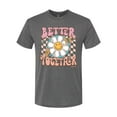 thumbnail image 2 of Wild Bobby Retro Better Together Daisy Smiley Face Checkered Background Vintage Men Premium Tri Blend Tee, Dark Heather, Large, 2 of 6