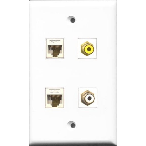 RiteAV 1 Port RCA White and 1 Port RCA Yellow 2 Port Cat6 Ethernet White Wall Plate