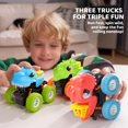 thumbnail image 2 of Lalalark Monster Truck Toys para niños de 3, 4 y 5 años  Paquete de 3 juguetes de dinosaurio con potencia de fricción 360 giratorios Push And Go Cars  Acción de subir y bajar regalos de cumpleaños d, 2 of 5