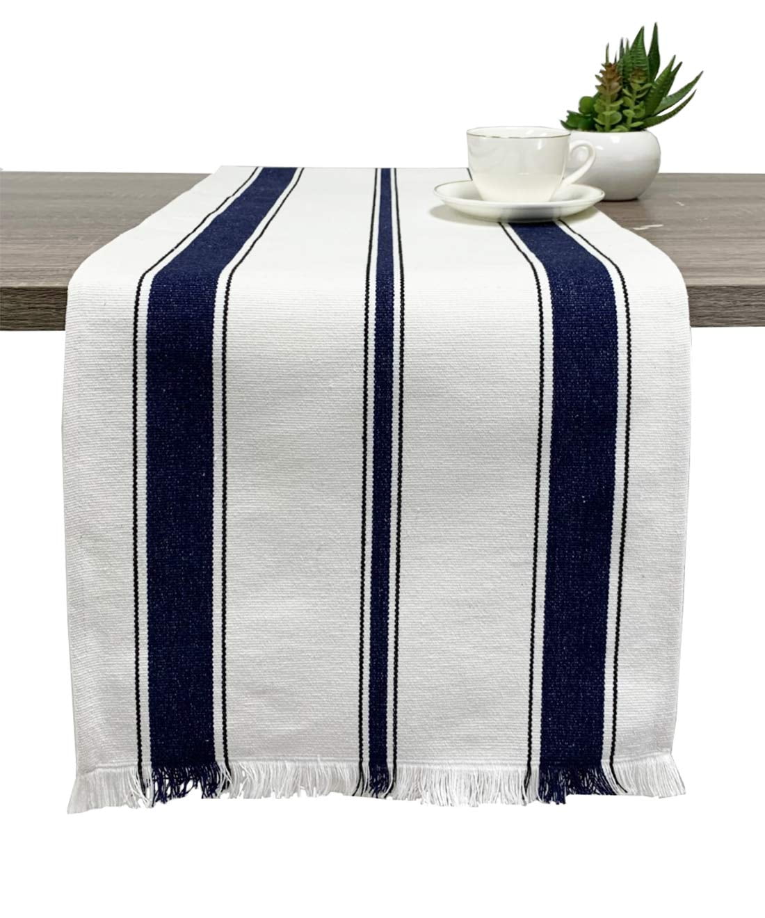 long blue table runner