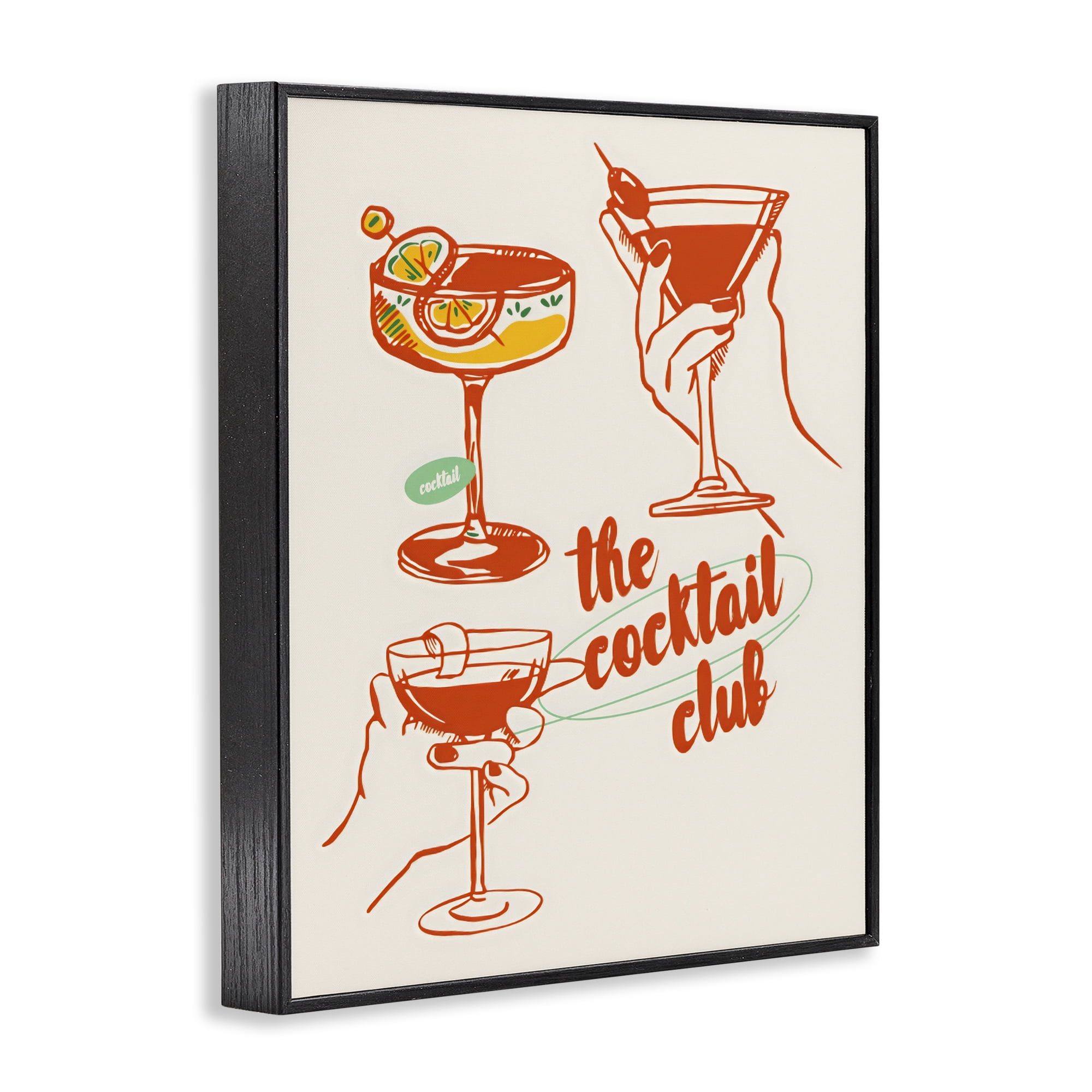 Stupell Industries Cocktail Club Toasting Glasses Black Framed Giclee Art, design by The Prints Vibe