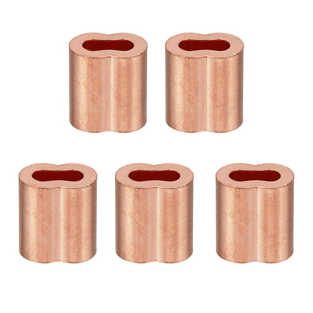 3/32"/ 2.5mm Wire Rope Loop Sleeve Copper Double Ferrule Crimping Loop Sleeve, 5 Pack