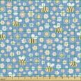 thumbnail image 2 of Ambesonne Summer Fabric by the Yard Upholstery, Pastel Flowers and Bees Art, 2 Yards, Blue Coral and Beige, 2 of 5