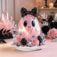 thumbnail image 2 of Pink Cute Ghost Acrylic Tabletop Ornament, Halloween Spooky‑Cute Decor with Polka Dot Bow and Rose Floral Accent for Shelf Mantel Indoor Party Display, 2 of 3
