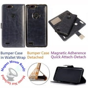 for 6" ZTE BLADE Z MAX Zmax Pro 2 SEQUOIA Case Phone Case Mag Mount Ready Tortilla Wallet Wrap Detachable Bumper Stand Purse Screen Flip Cover Navy Gray