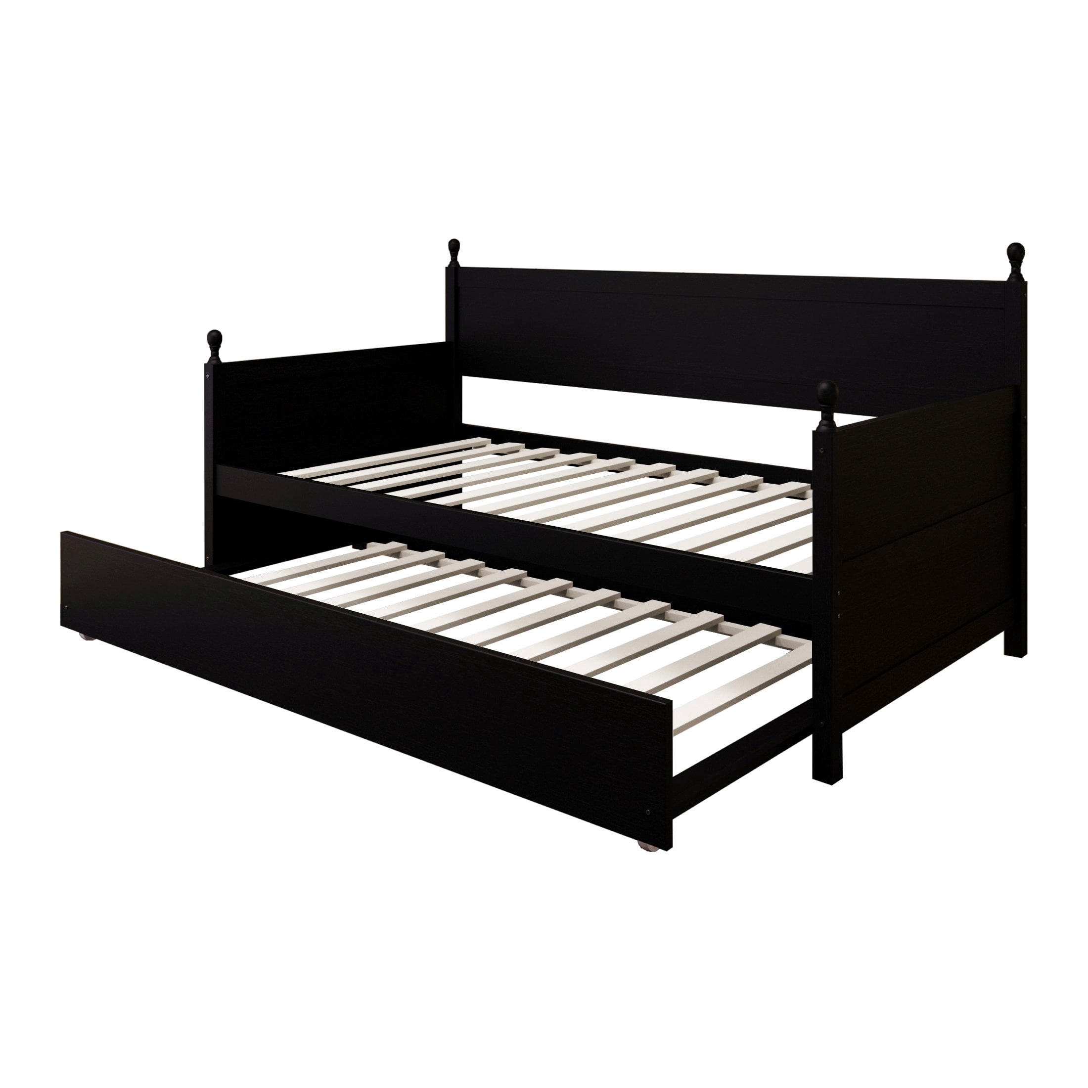 Castle Place Mid-Century Expandable Twin Size Wooden Daybed with Trundle, Black