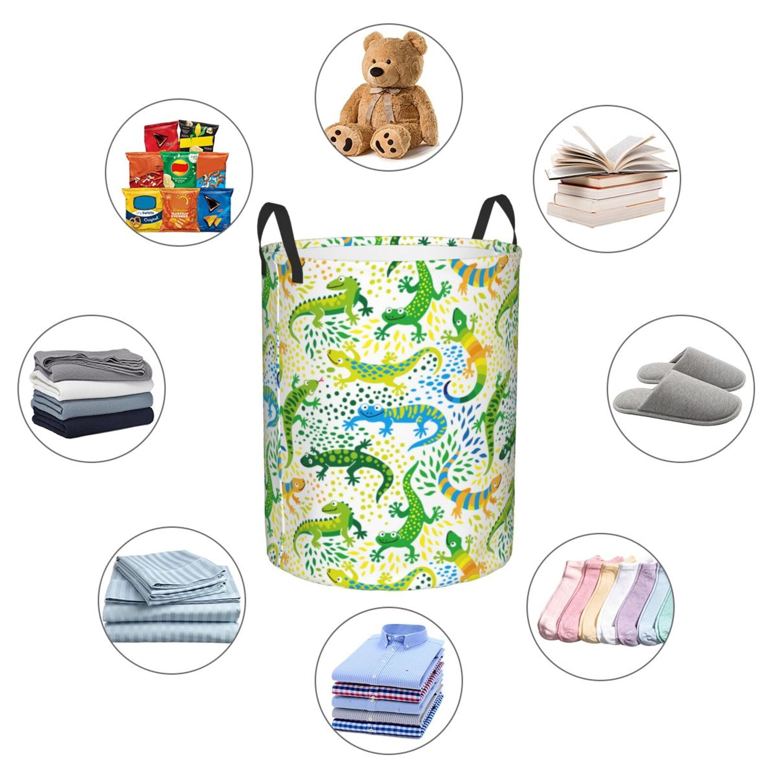 Large Laundry Basket with Handles - Classic Cute Lizard Kids Baby Dirty Clothes Laundry Hamper for Bedroom Aesthetic