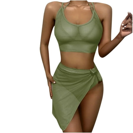 Cethrio Bathing Suit for Women Two Piece-Swimsuits Ladies Cross Sling High Waist Shorts Costume 3-piece Split Swimwear Army Green