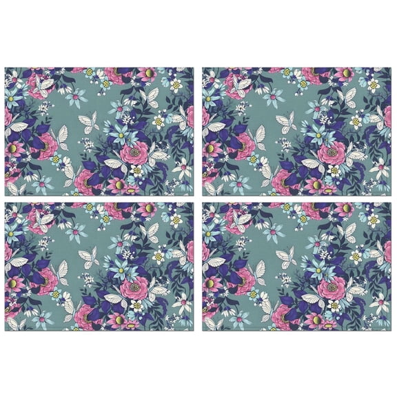 Pioneer Flower Floral Print Pattern Summer Placemats Table Placemats Set Of 4-Linen Kitchen Washable Placemats Table Mats 12x18 Inch Non-Slip Heat Resistant