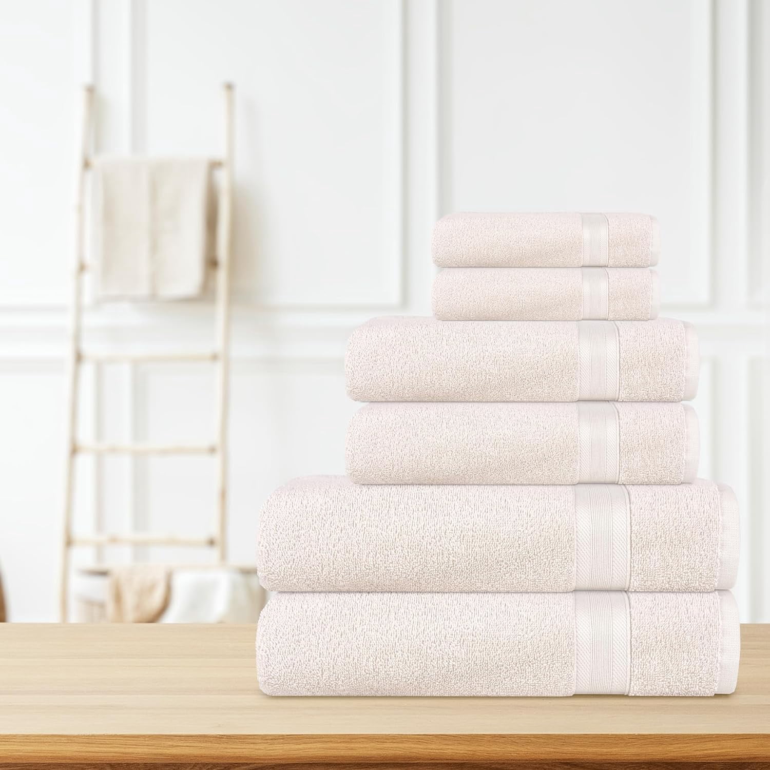 All Design Quick-Dry, Soft & High Absorbent Bath Towels Cotton Turkish Bath Towel Set of 6 | Daily Use 100% Cotton Towels for Bathroom, Airbnb, Gym & More | Bathroom Towels Set (6 Pcs, Ivory Lace)