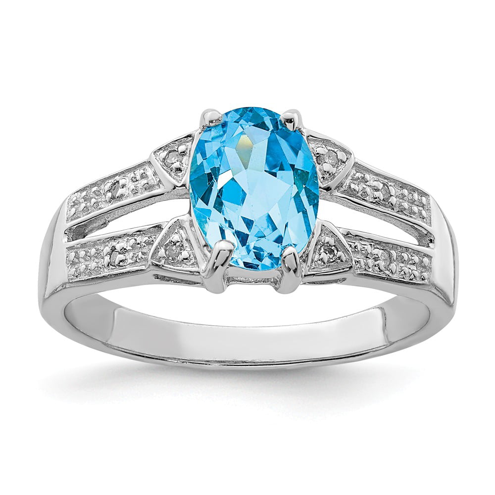 West Coast Jewelry Sterling Silver Diamond and Light Swiss Blue Topaz Ring Size 8 