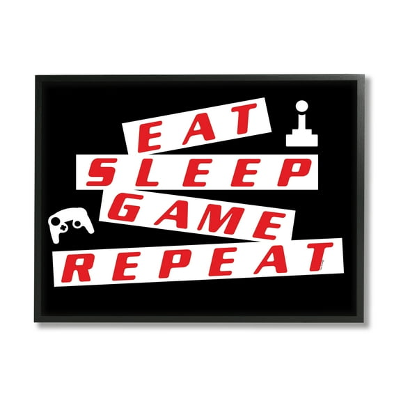 Stupell Eat Sleep Game Repeat Black Red Beauty & Fashion Painting Black Framed Art Print Wall Art