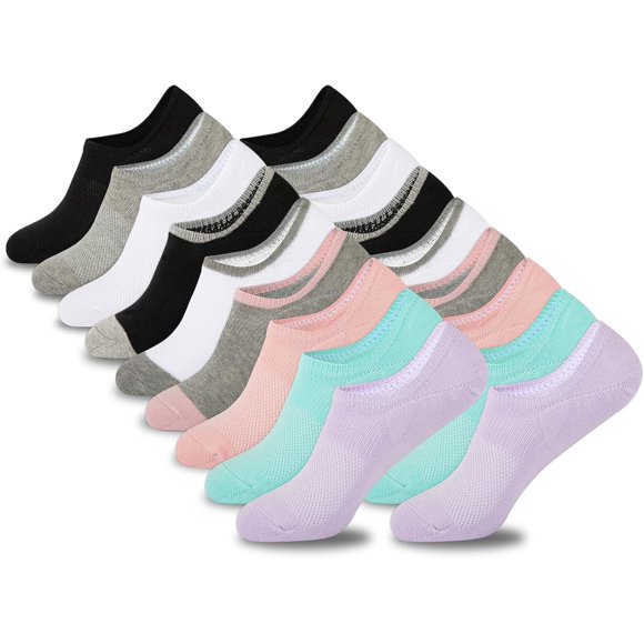 Heatuff Chaussettes Invisibles pour Femmes en Coton, Coupe Basse, Antidérapantes, Chaussettes Décontractées Invisibles (6/9 Paires)