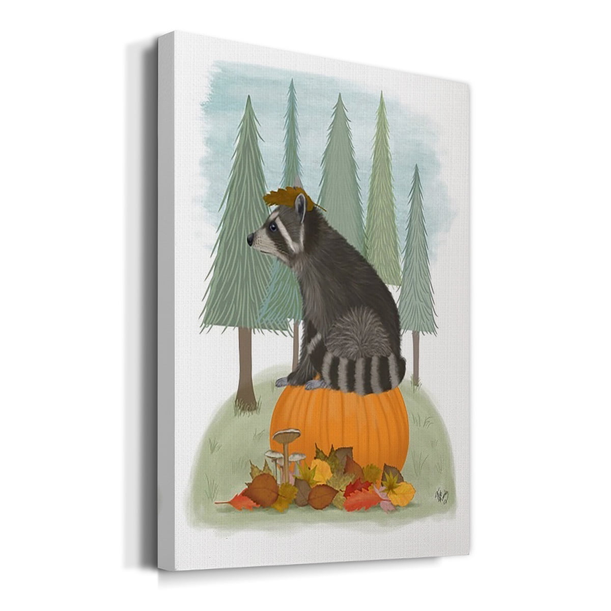 Raccoon On Pumpkin Premium Gallery Wrapped Canvas - Ready to Hang
