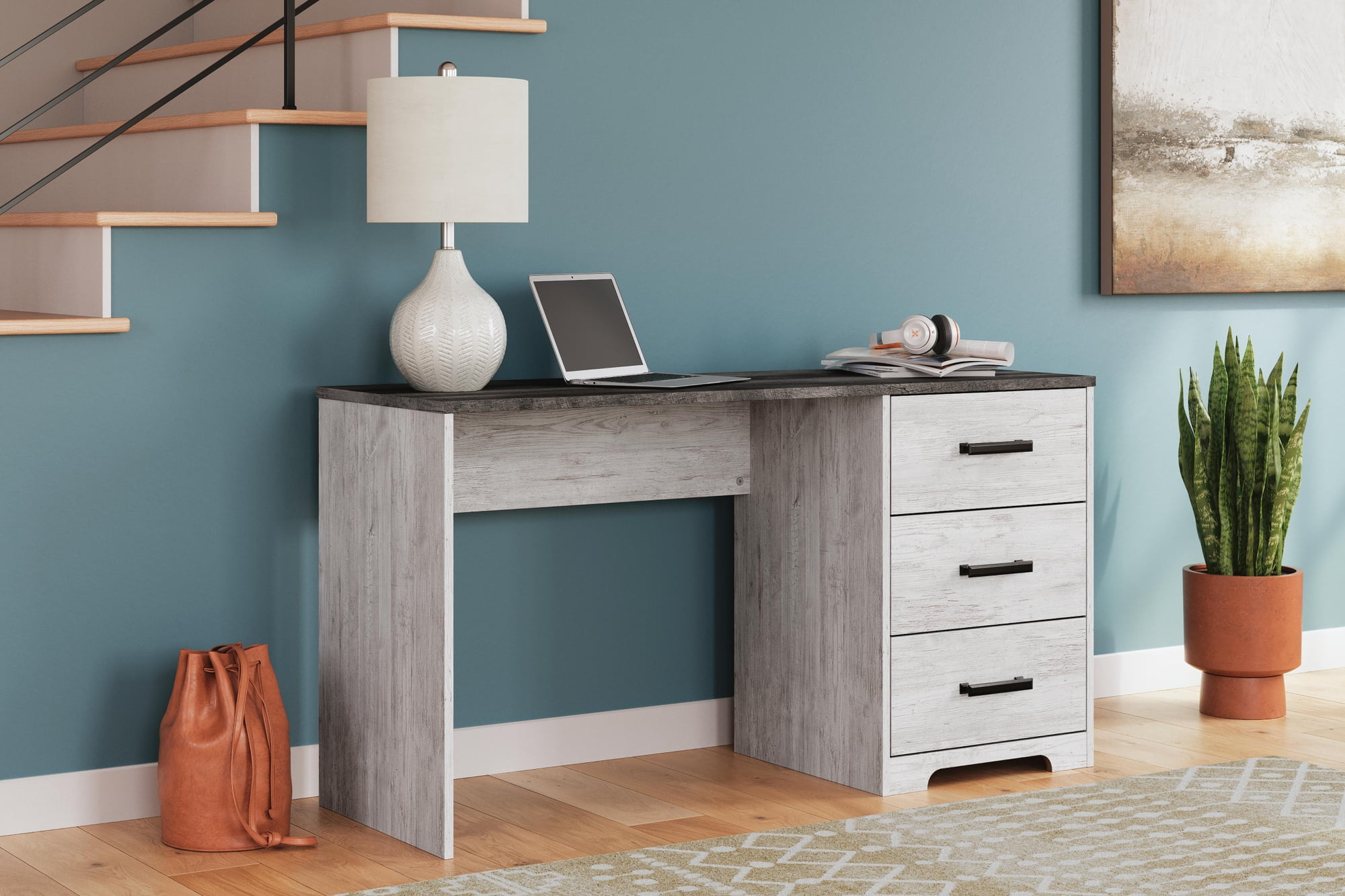 Signature Design by Ashley Shawburn 54" Farmhouse Home Office Desk, White/Charcoal Gray