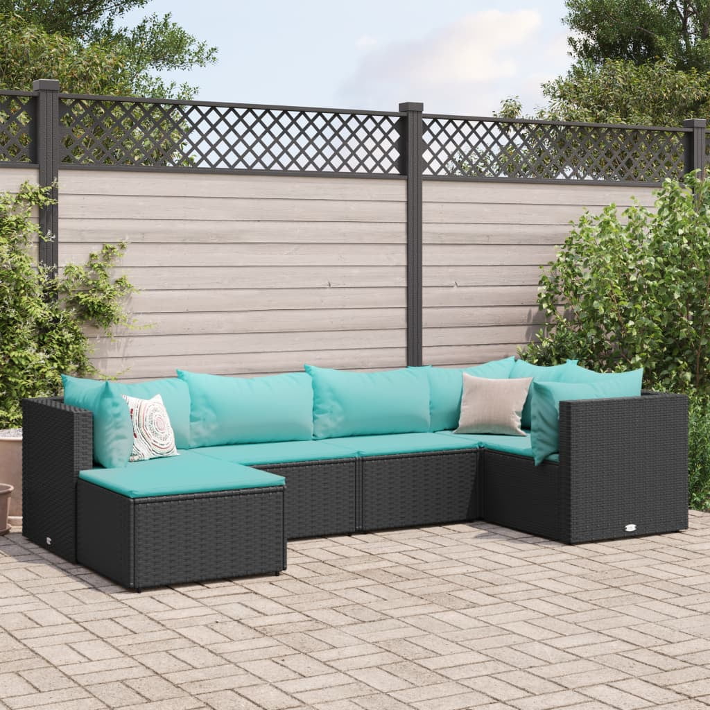 vidaXL 6 Piece Garden Lounge Set with Cushions Black Poly Rattan Walmart