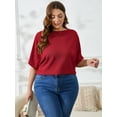thumbnail image 4 of SHOWMALL Women's Plus Shirts Batwing Half Sleeve Drop Shoulder Shirt Textured Fashion Blouse 3X Red, 4 of 7