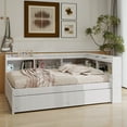 thumbnail image 2 of Full Size L-shaped Bookcases Bed with Power Outlets, USB Charging Ports,Two Drawers,Whtie, 2 of 13
