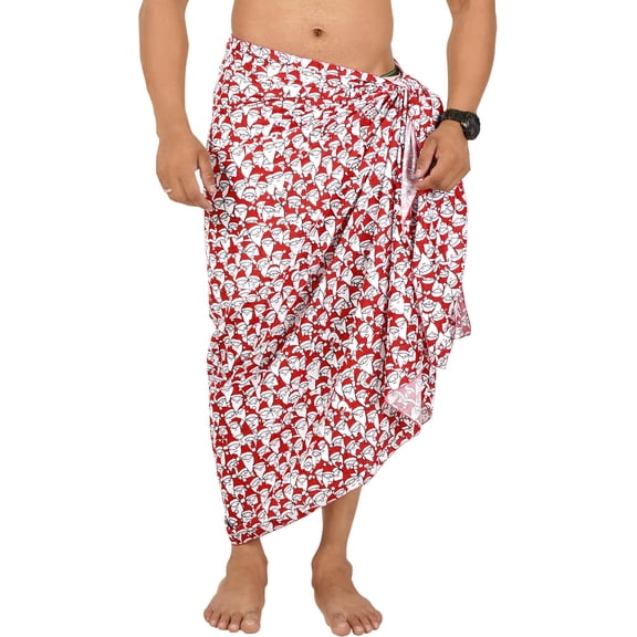 LA LEELA Men's Christmas Tree Swim Bath Trunk Swimsuit Regular Surfing Swimwear Sarong Long Pareo Beach Gifts Wrap for Men One Size Crimson, Santa