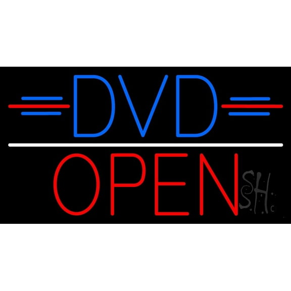 Blue Dvd White Line Open LED Neon Sign 20 x 37 - inches, Clear Edge Cut Acrylic Backing, with Dimmer - Bright and Premium built indoor LED Neon Sign for Computer & Electronics store decor.
