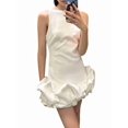 thumbnail image 3 of Women Ruffle Bubble for Mini Dress Sleeveless Ruched Hem Bodycon Dresses Tank Short Dress White L, 3 of 10