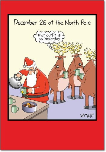 B1666 December 2Yesterday Tim Whyatt Cartoon' Box Set of 12 Humor Merry
