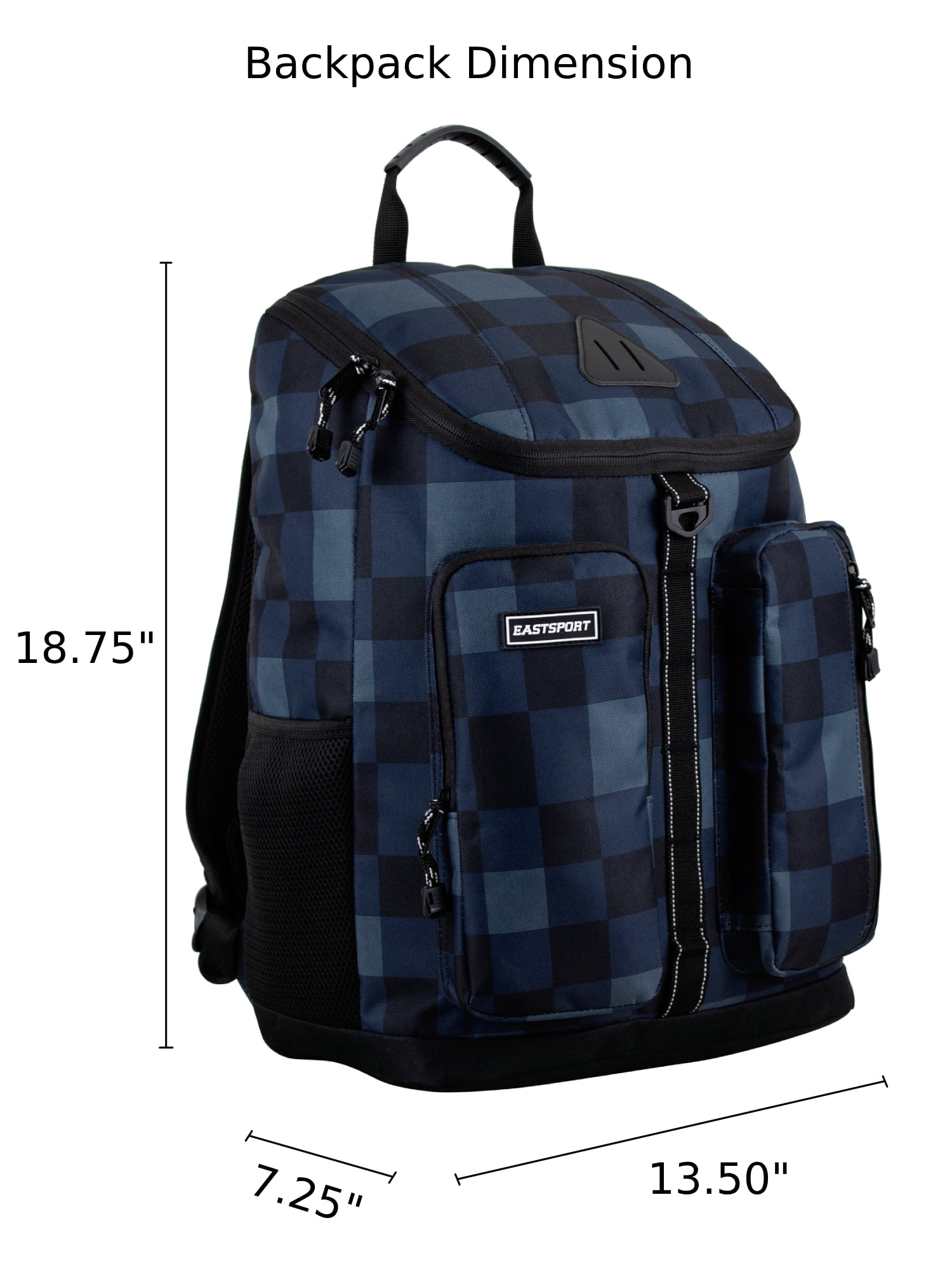 Eastsport Unisex Theo Top Loader Backpack, Blue Black Plaid
