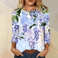 thumbnail image 2 of DDAPJ pyju Womens Tops 3/4 Sleeve Shirts Round Neck Loose Casual Blouses Floral Print Tshirts Purple XXL, 2 of 6