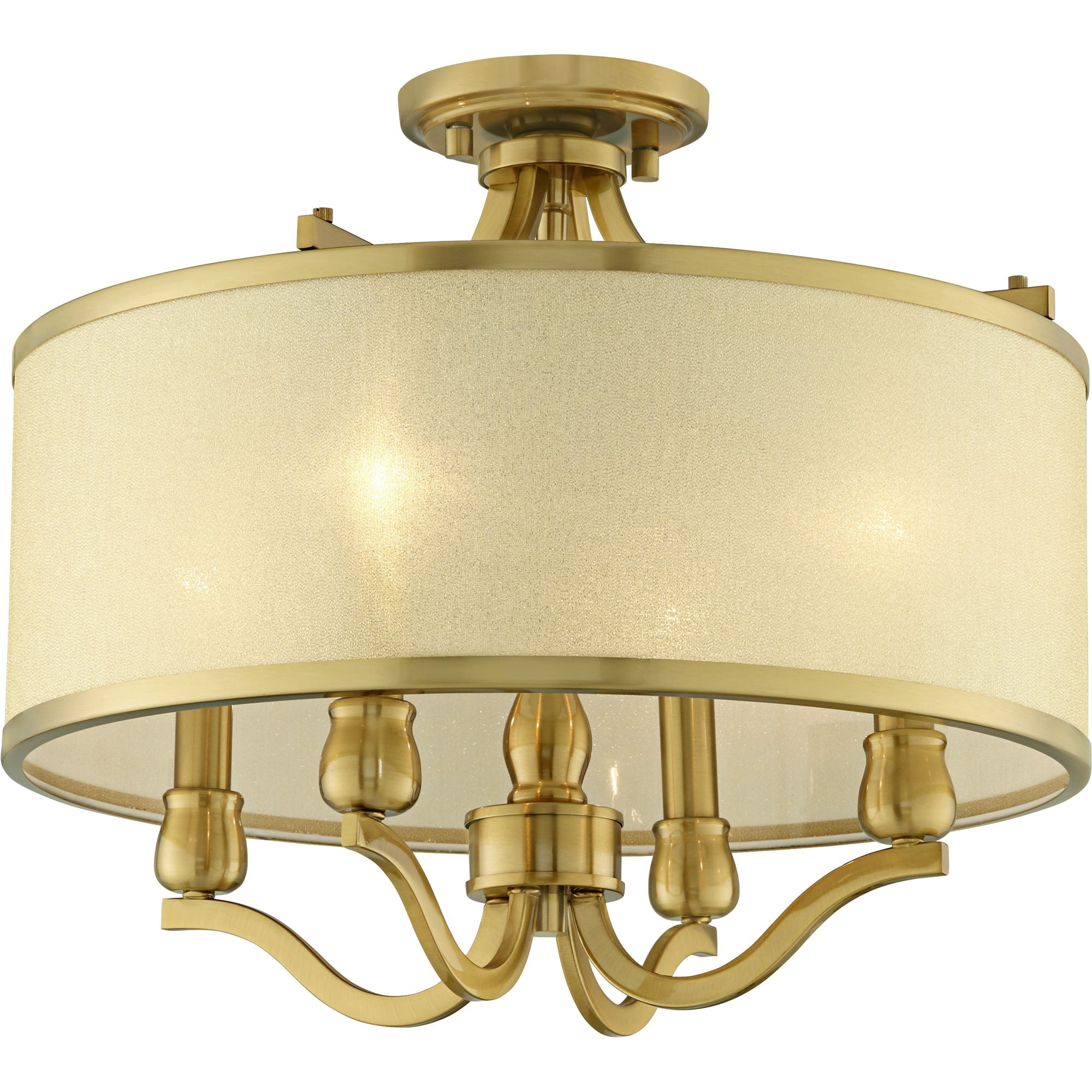 Possini Euro Design Nor Vintage Ceiling Light Semi Flush Mount Fixture 18" Wide Warm Antique Brass 4-Light Soft Gold Organza Drum Shade for Bedroom